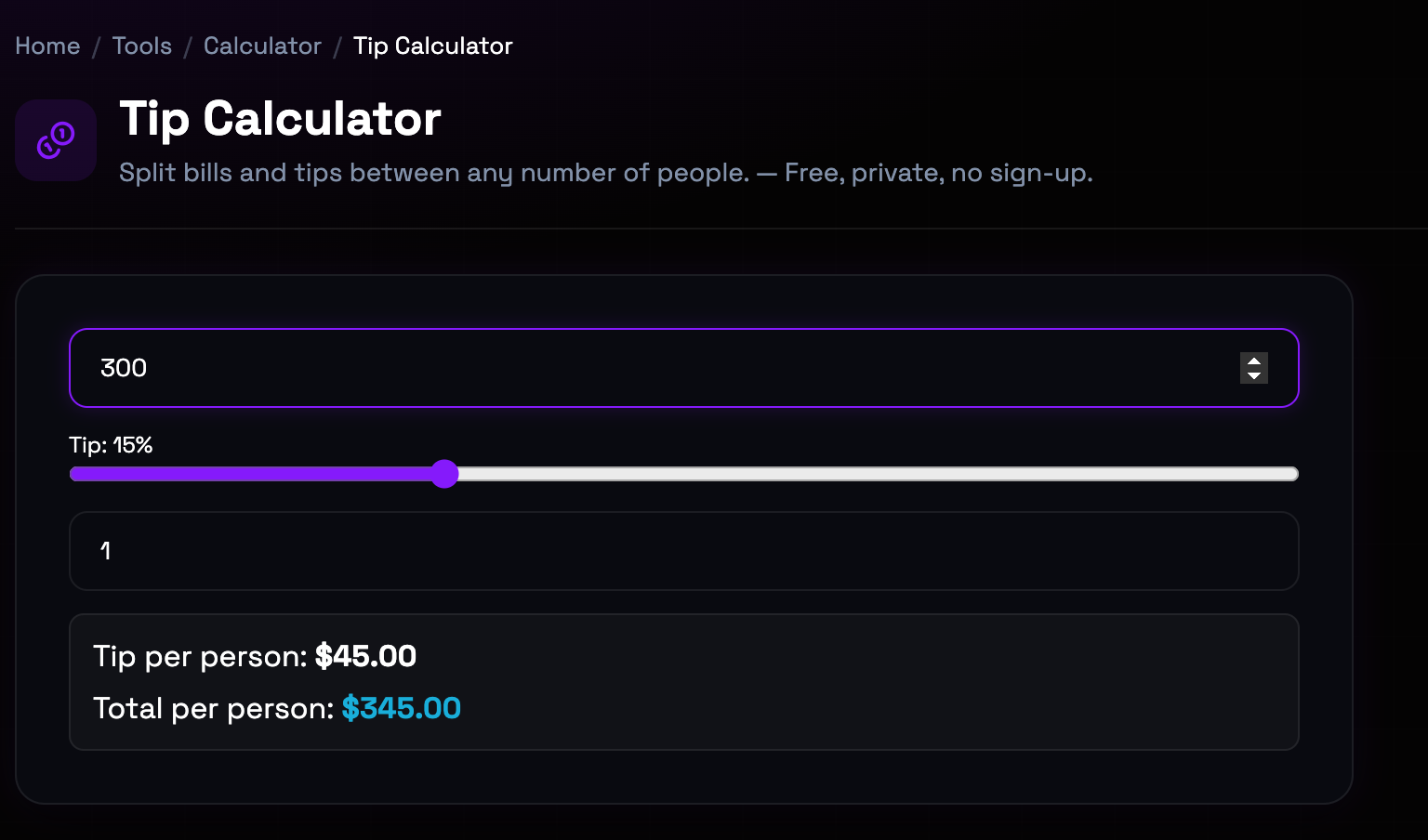 How to use Tip Calculator online — free, fast, and private